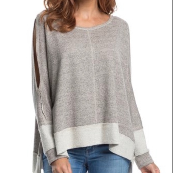 Elan Taupe high low neutral fall cutout top S - Picture 1 of 7